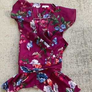 Parker floral print short sleeve wrap blouse in size M